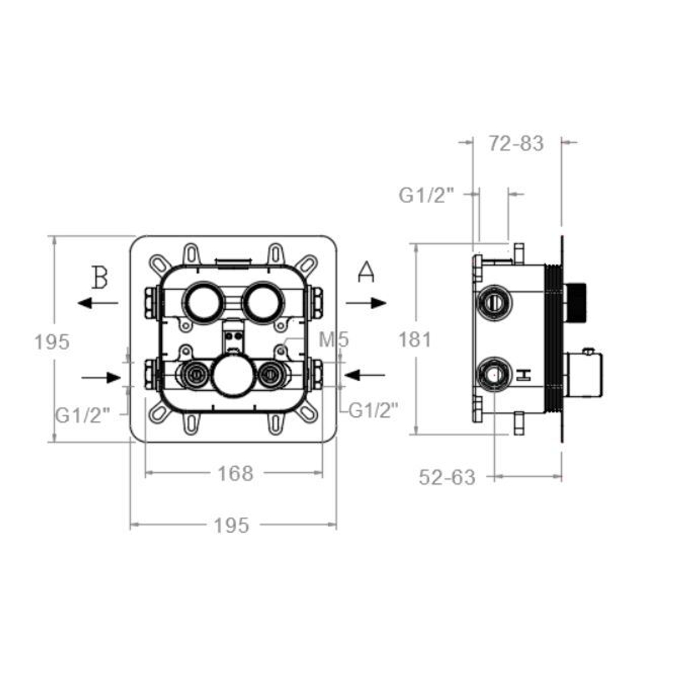Встраиваемый термостатический смеситель для душа на 2 выхода RS SMART 85T201SOC С ВНУТРЕННЕЙ ЧАСТЬЮ золото
