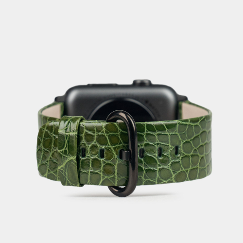 Ремешок для Apple Watch 44/45/46 mm из кожи аллигатора, цвета зеленый лак