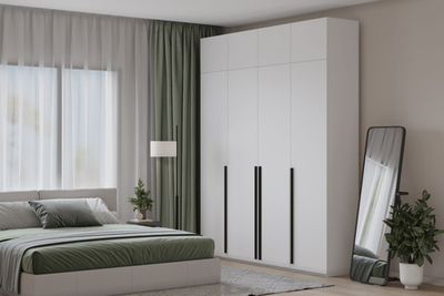 Распашной четырехсекционный шкаф Лорена Пакс-4 с антресолью Белый 0101  210*50*240