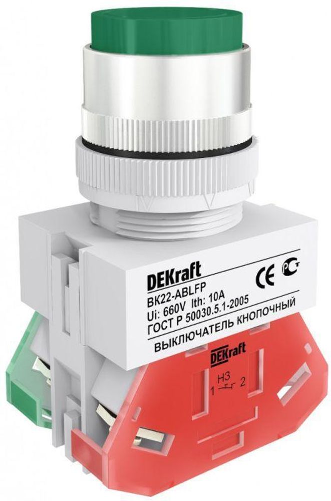 Выключатель кнопочный ABLFP ВК-22 d22мм 220В зел. DEKraft 25019DEK Выключатель кнопочный ABLFP ВК-22 d22мм 220В зел. DEKraft 25019DEK