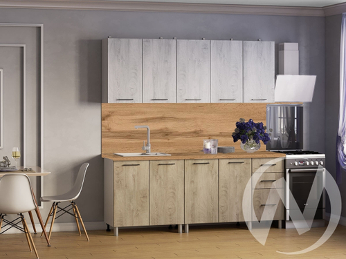 Кухня Одри 2.0м (корпус белый/дуб остин серый; дуб остин бежевый) 26мм дуб вотан