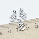 Подвеска Хамса, цвет серебро, фианиты, размер 14*9 мм, цена за 1 шт