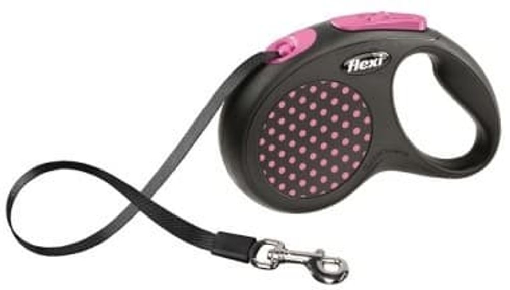 flexi рулетка Design M (до 25 кг) лента 5 м черный/розовый горох