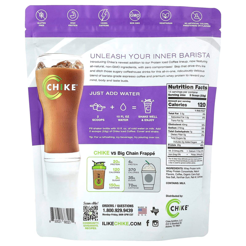 Chike Nutrition, Протеиновый кофе со льдом, карамель макиато, 462 г (16,3 унции)