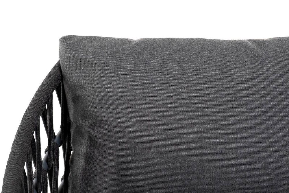 "Диего" диван 2-местный плетеный из роупа, каркас алюминий темно-серый (RAL7024) муар, роуп темно-серый круглый, ткань темно-серая 027