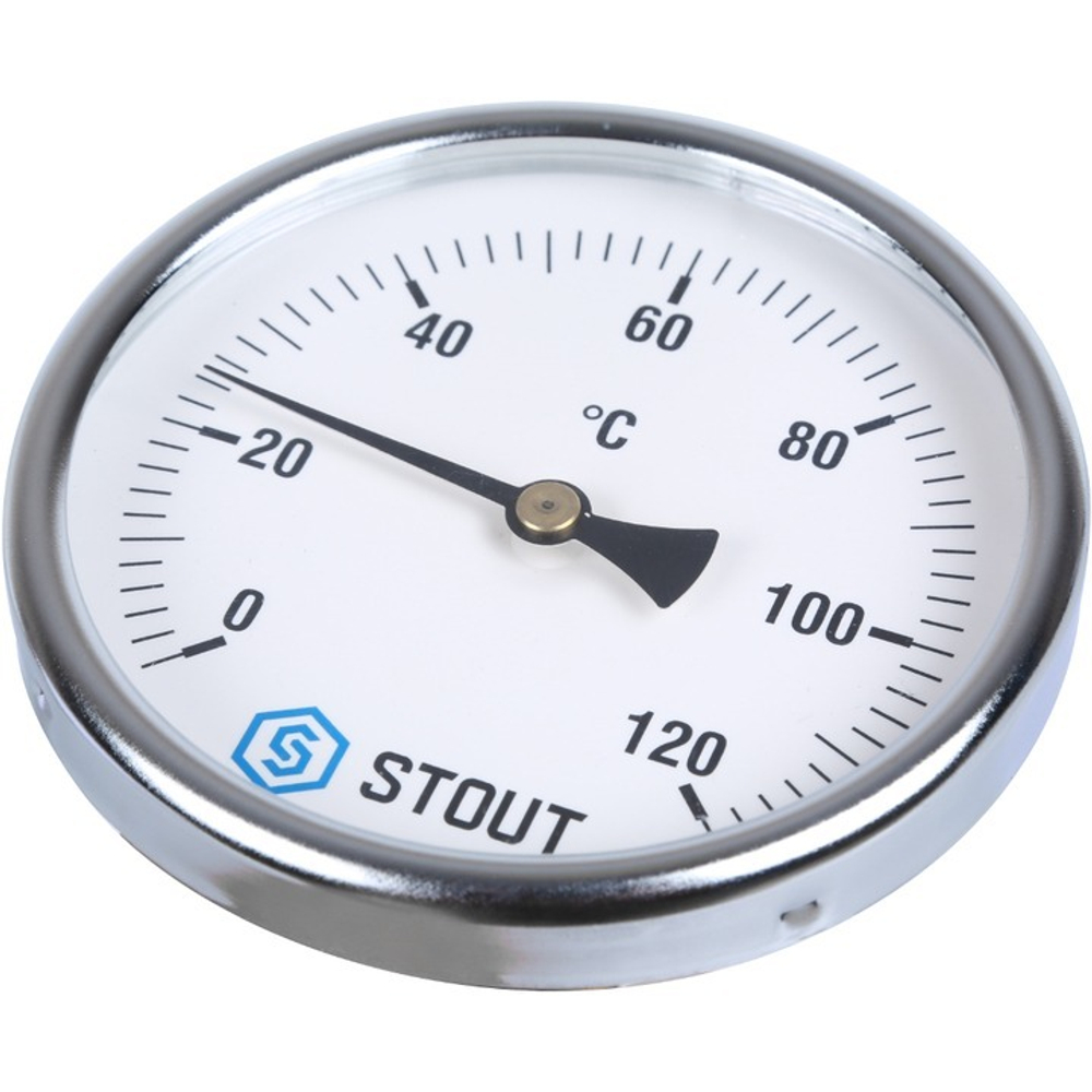 Термометр биметаллический с погружной гильзой Stout, корпус 100 мм, гильза 100 мм, 0-120С
