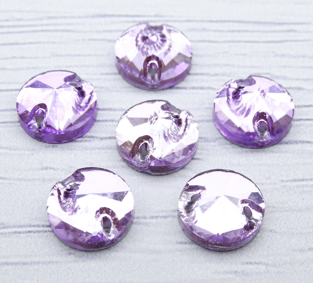 РИ015НН10 Хрустальные стразы круглые пришивные "риволи", цвет: сиреневый, размер: 10 мм, 10 шт.