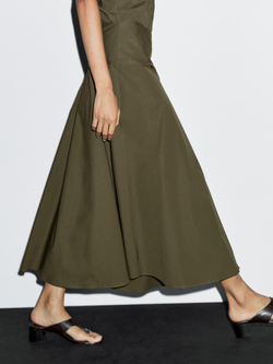 Massimo Dutti Длинное платье с горловиной халтер, бутылочно-зеленый