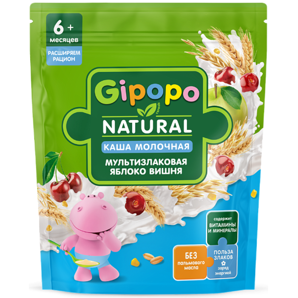Каша молочная Gipopo Многозерновая яблоко,вишня 170 гр
