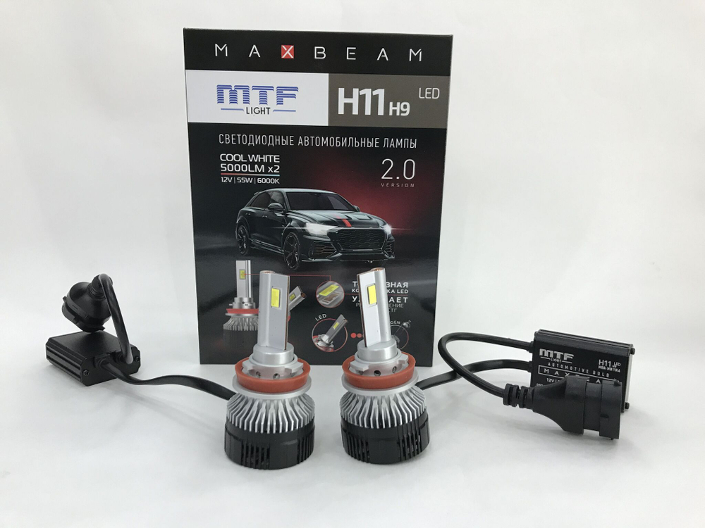 Светодиодные лампы ближнего и габаритного света для Toyota Camry 2006-11 (XV40) MTF Light H11 MaxBeam 5000lm 6000K, 12V 55W (к-т 2 шт.)+W5W Firefly 5500K 70lm (к-т 2 шт.)