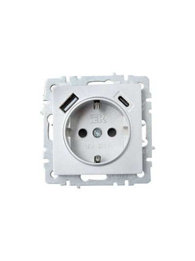Розетка BRITE РЮш11-1-БрА 16А с USB A+C 18Вт с заземл. защ. шторки механизм алюм. IEK BR-R14-16-U22-018-K47