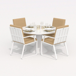 Обеденная группа Ideal Patio ДИВА АЛЬБА  каркас белый, стол стекло диа 110, ткань бежевая