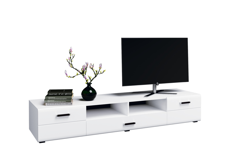Тумба для ТВ Нэнси New (2дв.+1ящ.), Белый глянец холодный, Белый