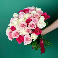 Bouquet of 35 Ecuadorian peony and single roses (mix)