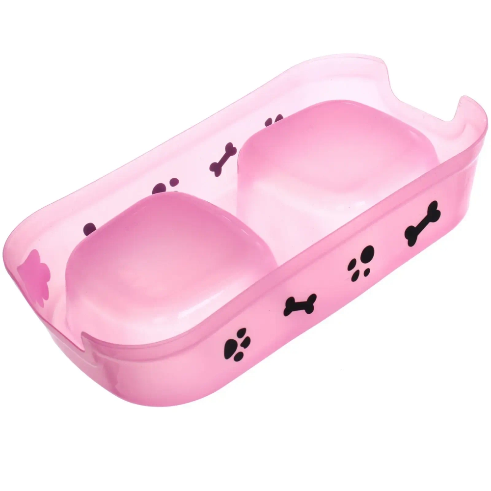 Миска пластиковая двойная «КоТиК», цвет розовый, 24*13*5см (2*300мл)