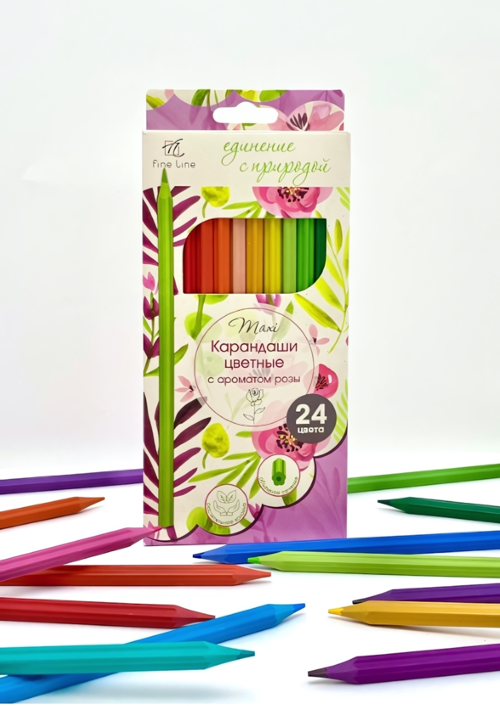 Карандаши 24цв. "Fine Line Maxi" с ароматом розы (ПОЛИНОМ)