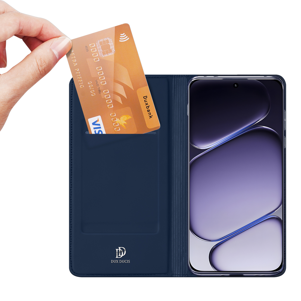 Чехол книжка из кожи синего цвета для OnePlus Nord 6, серия Skin Pro Series от Dux Ducis