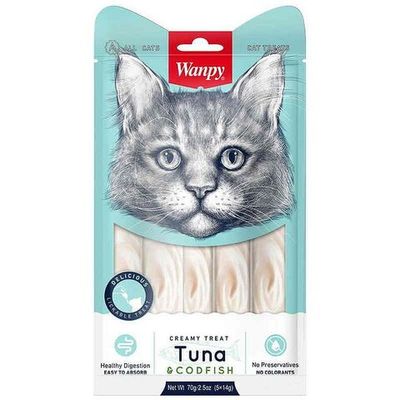 Лакомство для кошек Wanpy Cat «нежное пюре» из тунца и трески 70 г