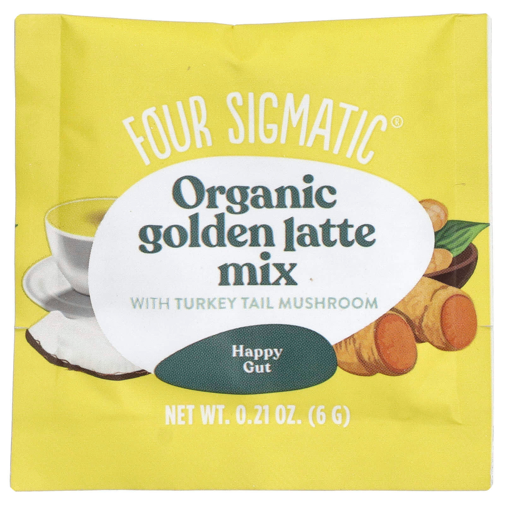 Four Sigmatic, смесь для приготовления органического золотого латте с трутовиком разноцветным, без кофеина, 10 пакетиков по 6 г (0,21 унции)