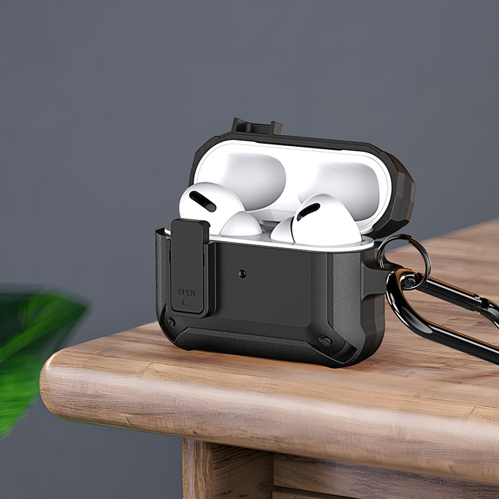 Чехол с замком для наушников AirPods Pro 2, черный цвет, серия PECO Series Case от Dux Ducis