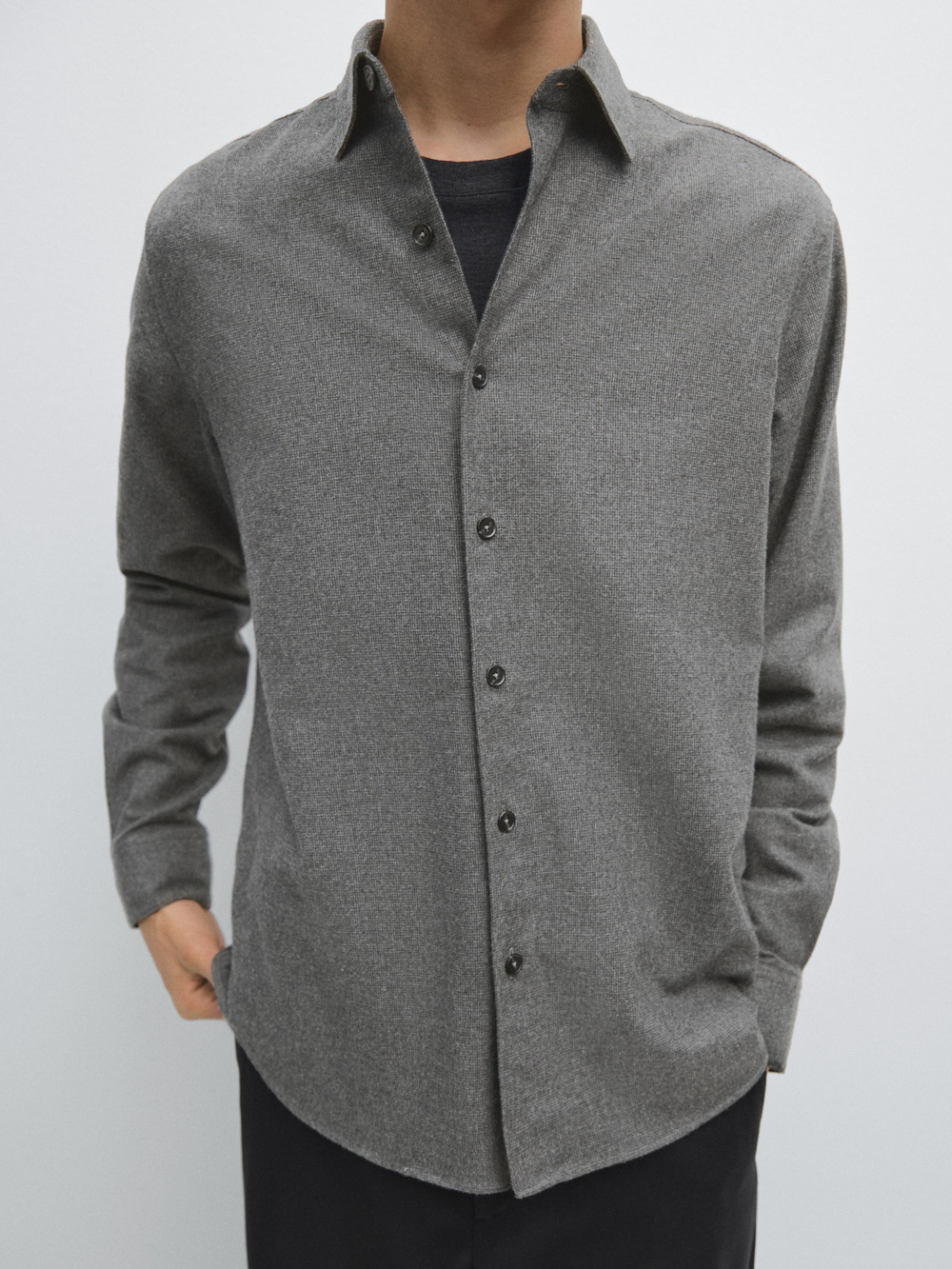 Massimo Dutti Меланжевая рубашка классического кроя с рельефным узором в клетку, маренго