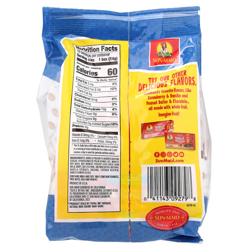 Sun-Maid, Изюм со вкусом йогурта, мини-закуски, ваниль, 10 упаковок, 142 г (5 унций)