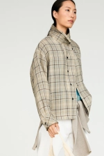 Рубашка из 100% льна в клетку на пуговицах - MASSIMO DUTTI