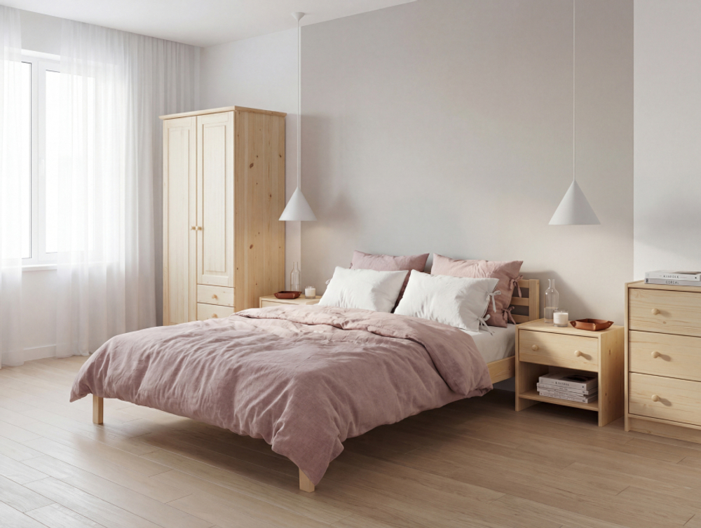 Прикроватная тумба Раст из сосны с 2 ящиками, 52х30х40 см, в скандинавском стиле, натуральная отделк