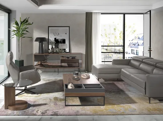 Угловой диван с реклайнером Angel Cerda 5237-L, серая кожа