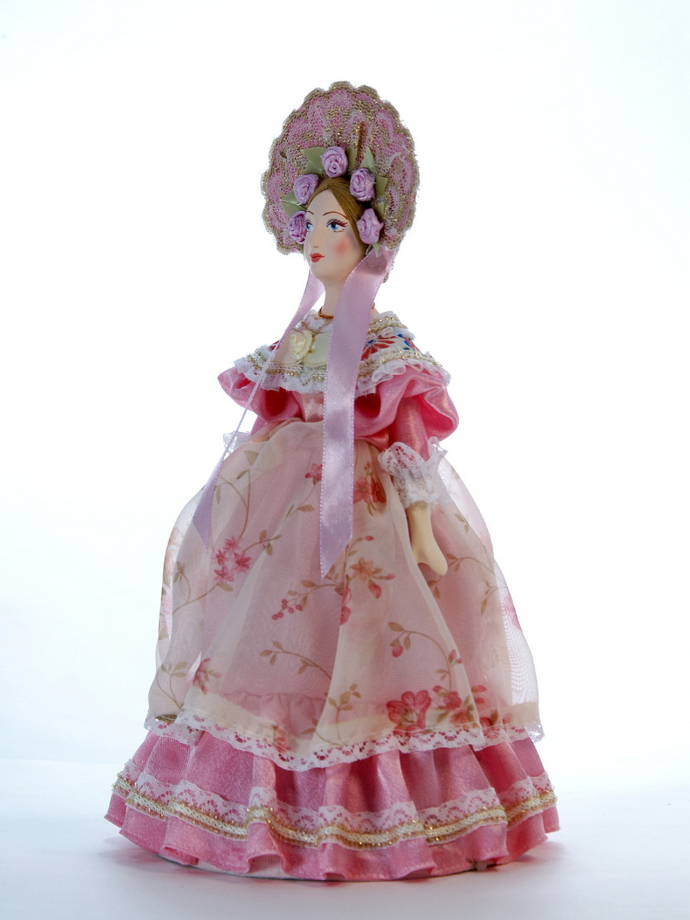 Кукла коллекционная Пушкинская дама в летнем капоре и платье 19 века