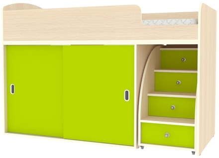 Кровать-чердак КарИВи Малыш Купе  Дуб Молочный Лайм