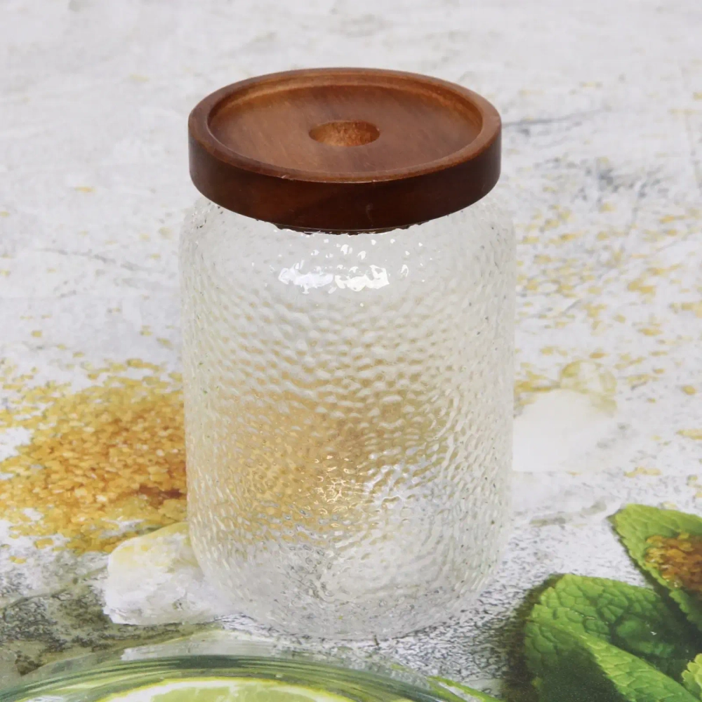 Банка для продуктов стеклянная 700мл «ICE» с крышкой из акации