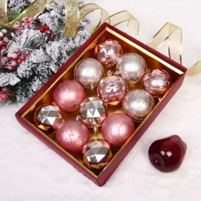 Новогодние шары «Волшебный вальс» 8 см (набор 12 шт), Розовое золото/Шампань