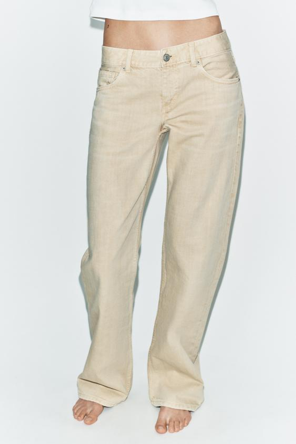 ZARA ДЖИНСЫ TRF WIDE-LEG С НИЗКОЙ ПОСАДКОЙ, СВЕТЛО-КОРИЧНЕВЫЙ