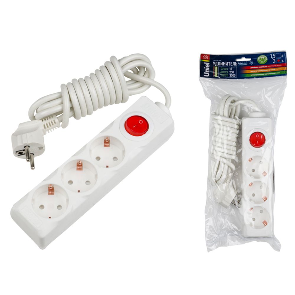 S-GCD3-3B Удлинитель Uniel серии Стандарт. с-з. 3 гн.. шнур 3 м. выкл.