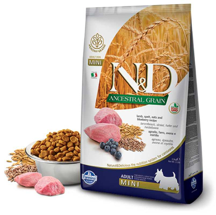 Сухой корм FARMINA N&D Ancestral Grain Adult Mini для взрослых собак мелких пород с ягненком и черникой - 0,8 кг