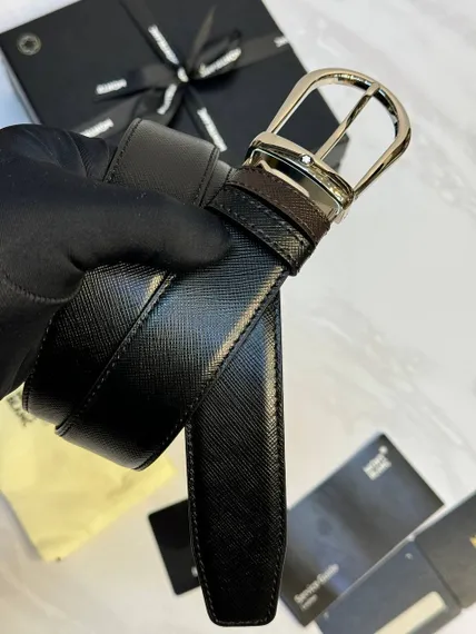 Двусторонний ремень Montblanc из кожи черного цвета 35мм