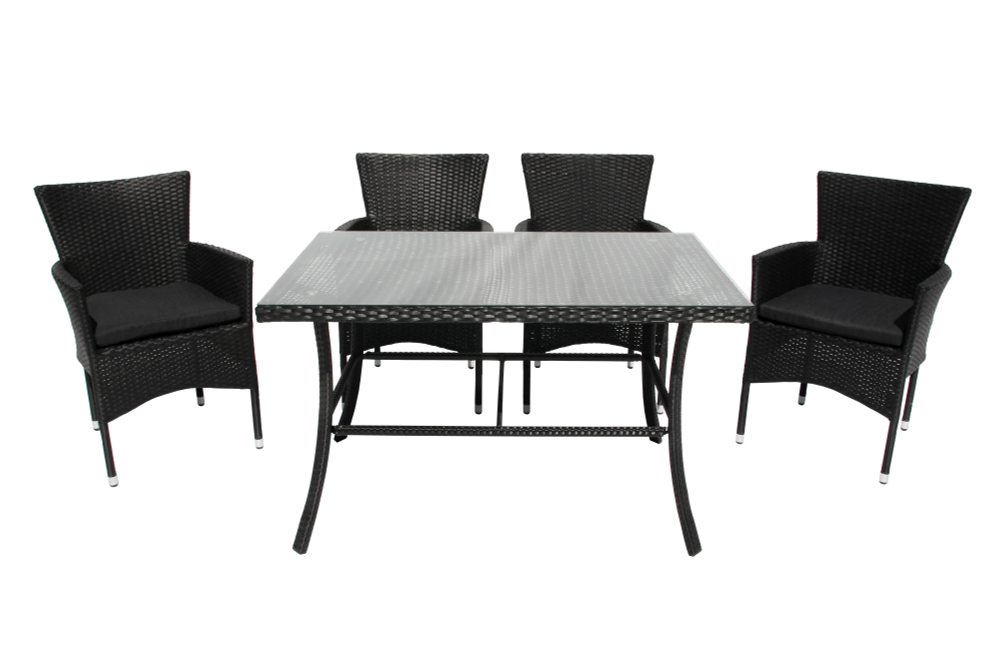 Набор мебели Garden Story Аскер 5 уп.(4 Стул Garden Storyа Аскер с под.+стол 120см, каркас черн, ротанг черн.)