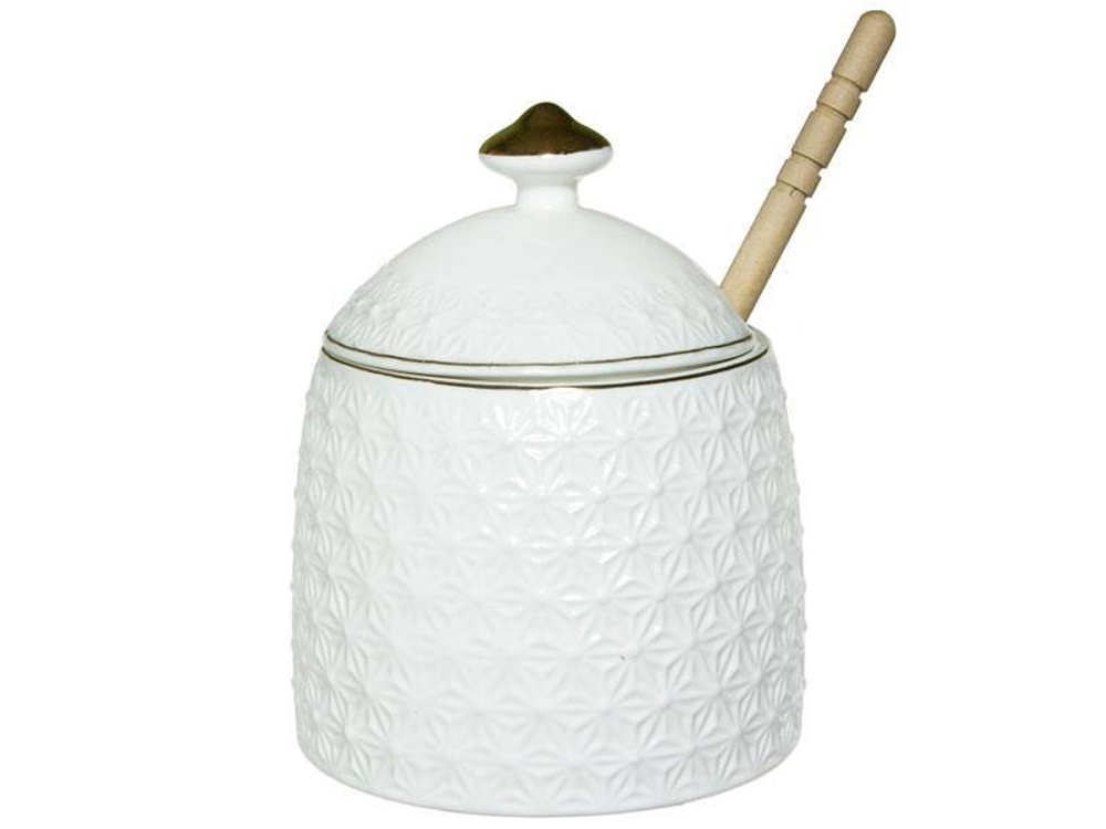 Банка для меда 380мл "Снежная королева" с бамбуковой ложкой