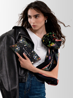 Платок «Русский полевой букет» чёрный 100% шёлк