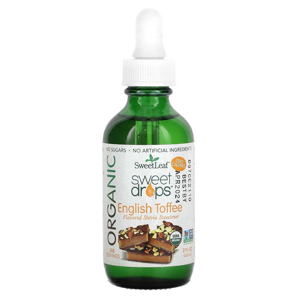 SweetLeaf Stevia, Органические сладкие капли, английская ириска, 60 мл (2 жидк. Унции)