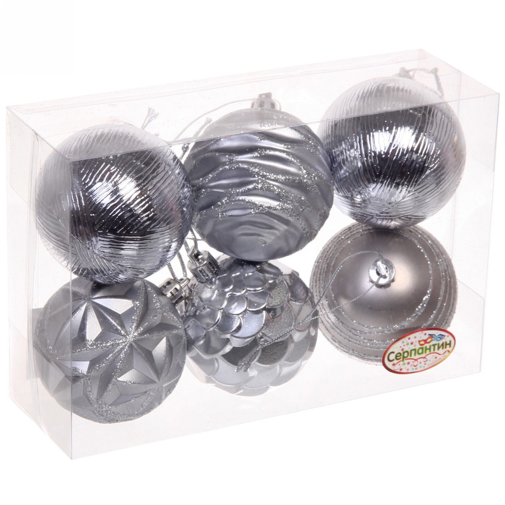 Новогодние шары 6 см (набор 6 шт) «Волшебный вечер», Графит