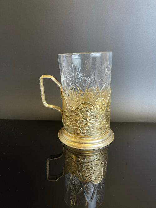 Подстаканник "Соболь", добыча, с хрустальным стаканом, винтаж 1960-1990 гг