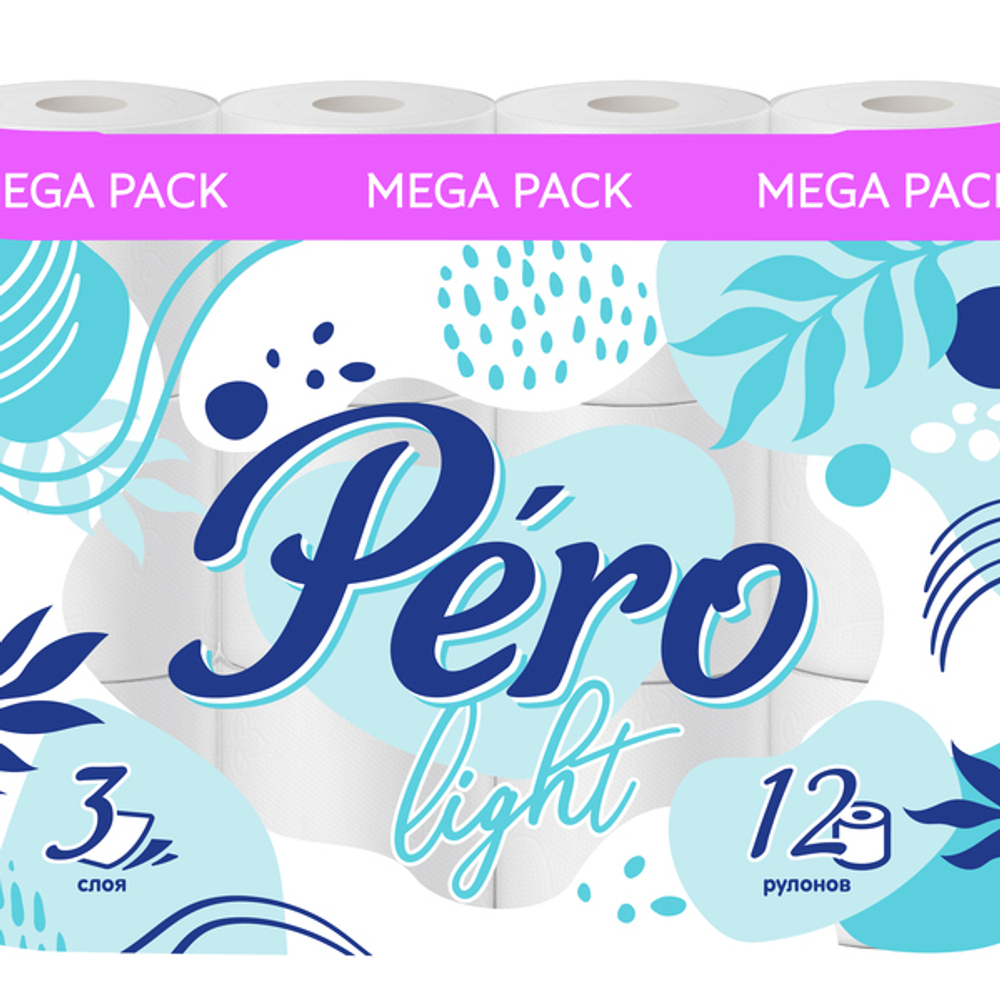 Бумага туалетная PERO LIGHT 3 сл., 12 рул., белая