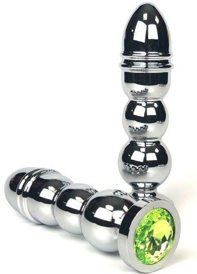 Серебристая анальная пробка-ёлочка с лаймовым кристаллом - 13 см. (Цвет: лаймовый)