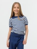 Джемпер для девочки с коротким рукавом AT996 молочный-сапфир