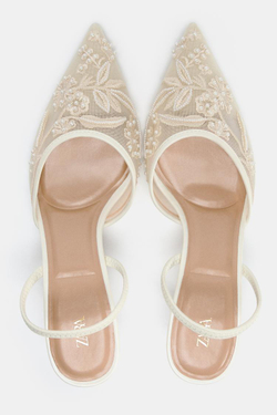 ZARA СЕТЧАТЫЕ ТУФЛИ-МЮЛИ С ВЫШИВКОЙ, БЕЛЫЙ