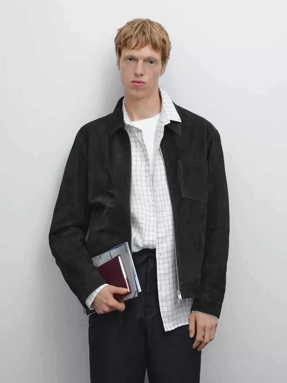 Massimo Dutti Замшевая кожаная куртка, темно-синий