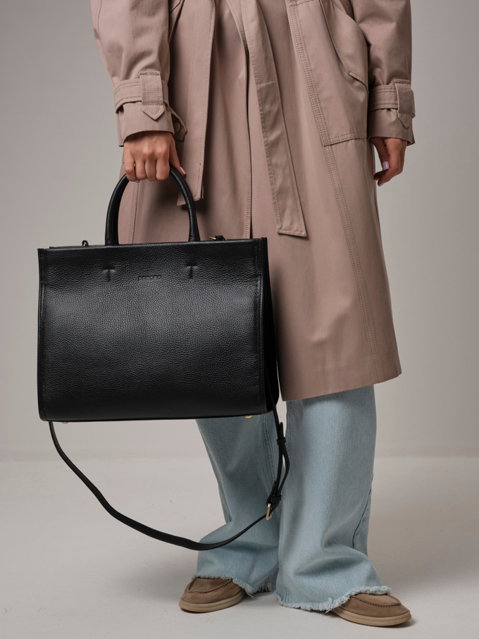 Сумка кожаная шоппер черная