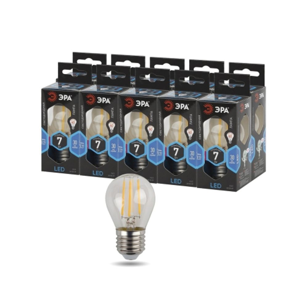 Лампа светодиодная ЭРА F-LED P45-7W-840-E27 7Вт филамент шар нейтральный белый свет Е27